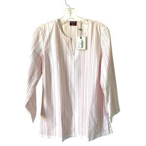 UNTUCKit Striped Linen Cotton Tunic Blouse Top White Pink Size 18 NEW